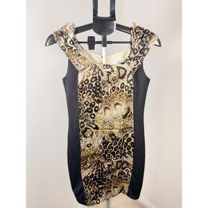 Max Mara Vintage Silk Leopard Print Sheath Dress Black Tan Animal Print Size 40